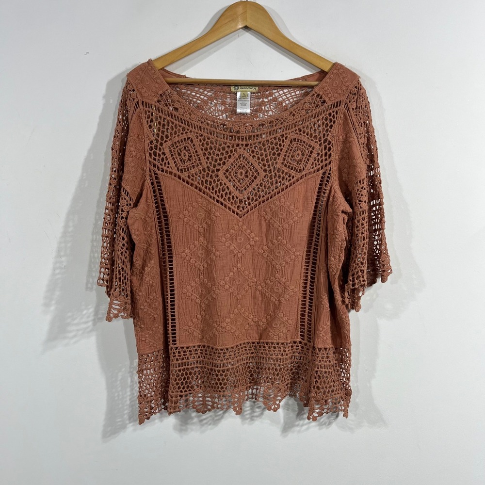 Democracy Renfair Boho Crochet Lace Embroidered Peasant Top Womens Large Retro